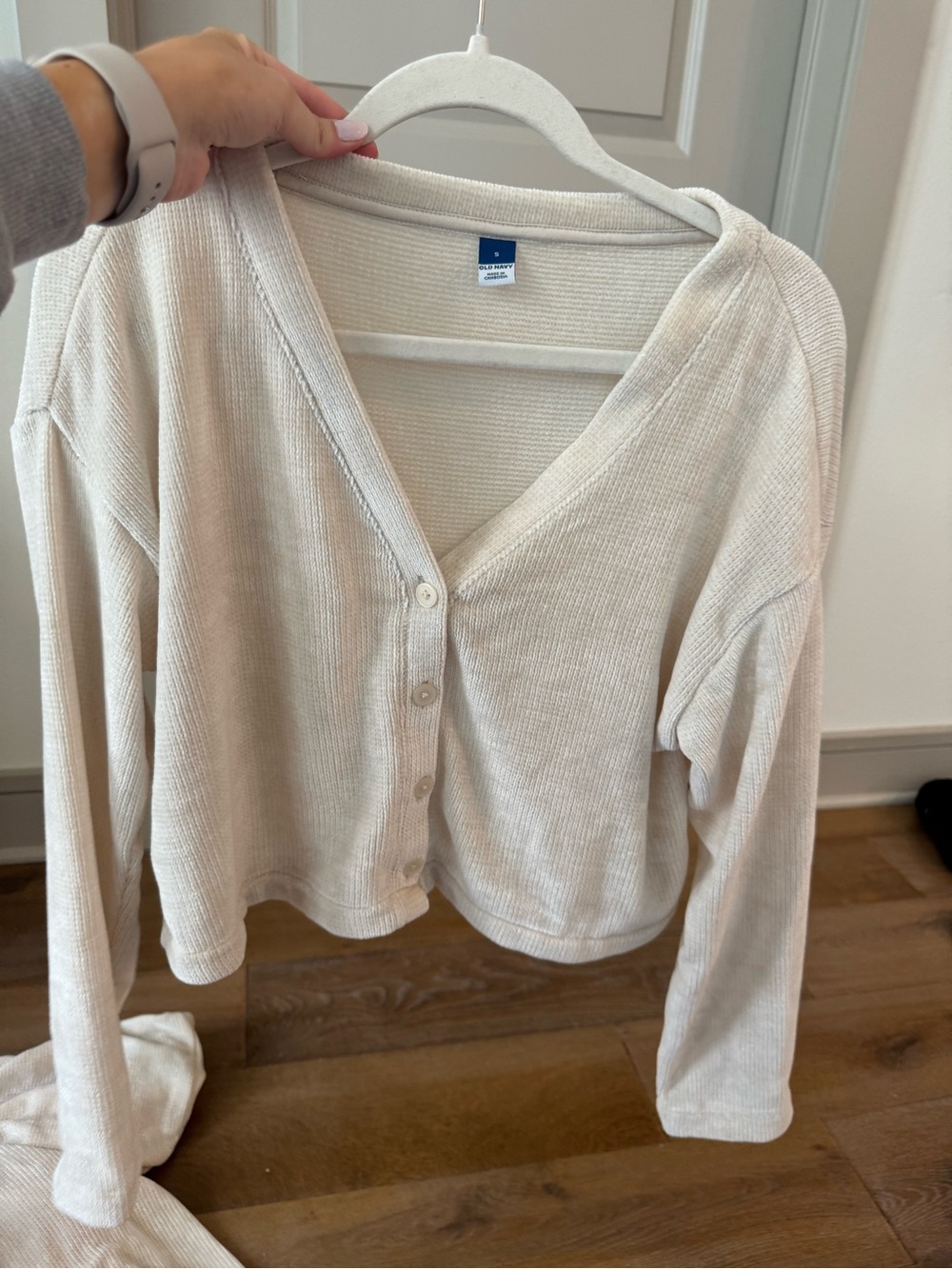 Cream Ribbed Button-Front Cardigan Set